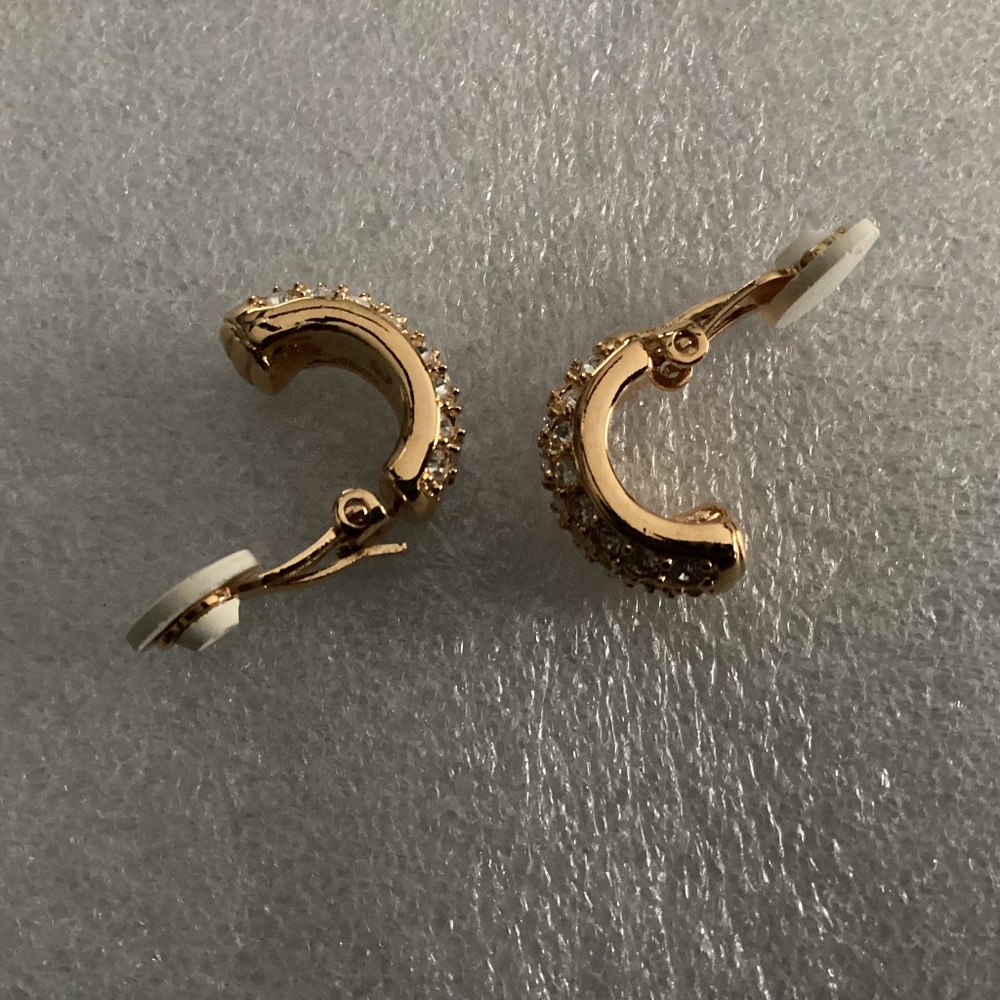 Swarovski Vintage Gold-tone Half Hoop Clip On Earrings - Picture 7 of 14